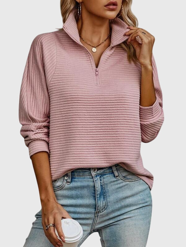 Damen Pullover Langarm Lässig mit Reißverschluss