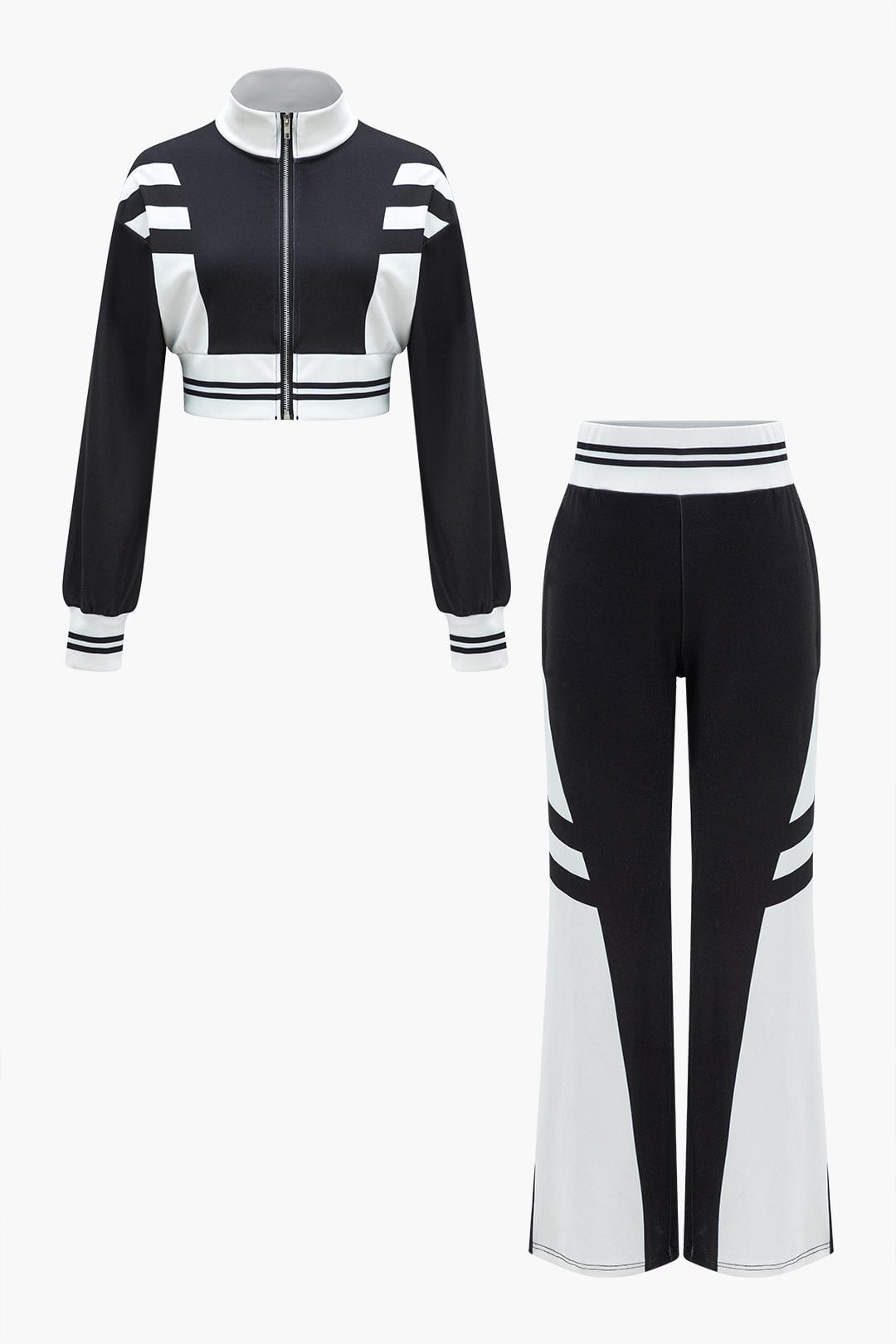 Sportliches Zweiteiler Set Cropped Jacke und weite Hose - BerlinGlamour