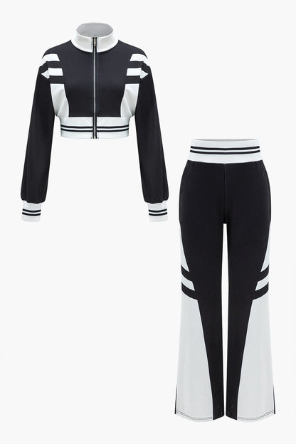Sportliches Zweiteiler Set Cropped Jacke und weite Hose - BerlinGlamour