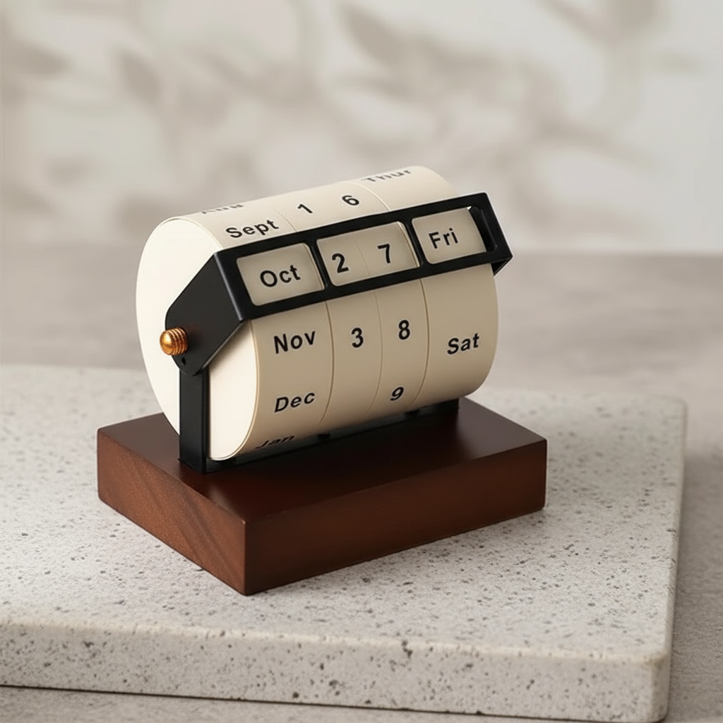 Holz Schreibtischkalender Rotierend Mid Century Design