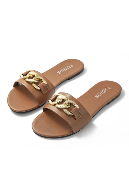 Sommer Slides Gold Kette Elegante Sandalen - BerlinGlamour