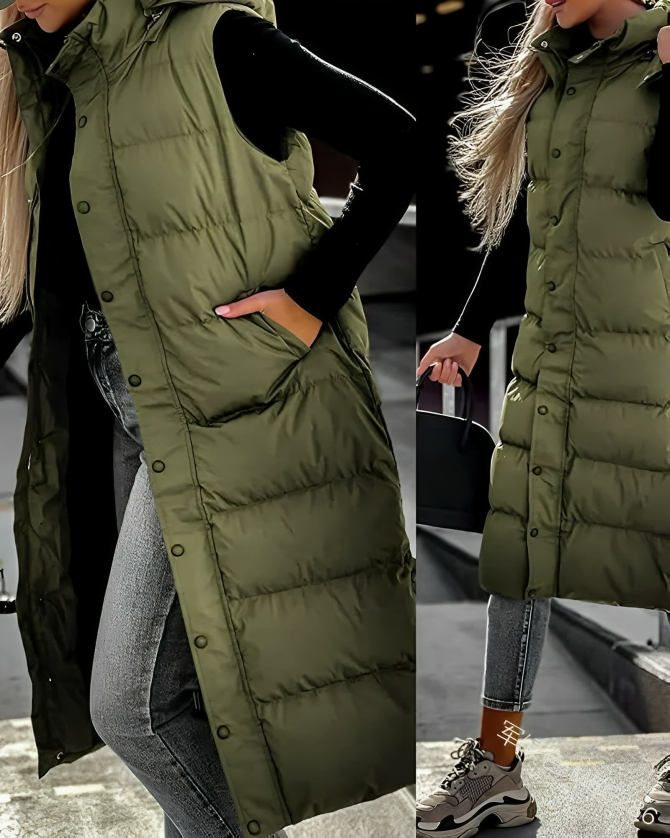 Langer Daunenmantel Frauen Ärmellos Warm Outdoor