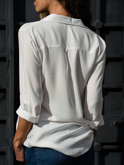 Damenbluse Langärmlig Klassisch Elegante Knopfleiste - BerlinGlamour