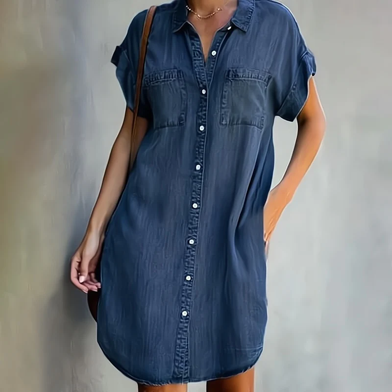 Lässiges Jeanskleid Mit Knöpfen Damen Sommerkleid