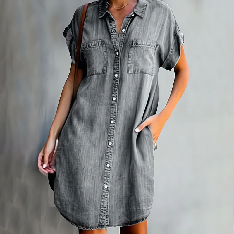 Lässiges Jeanskleid Mit Knöpfen Damen Sommerkleid