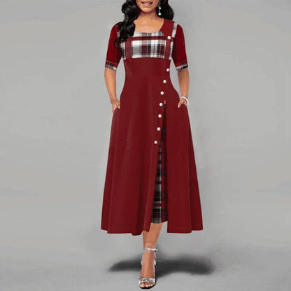 Kariertes Kleid Damen Halbärmlig Elegent