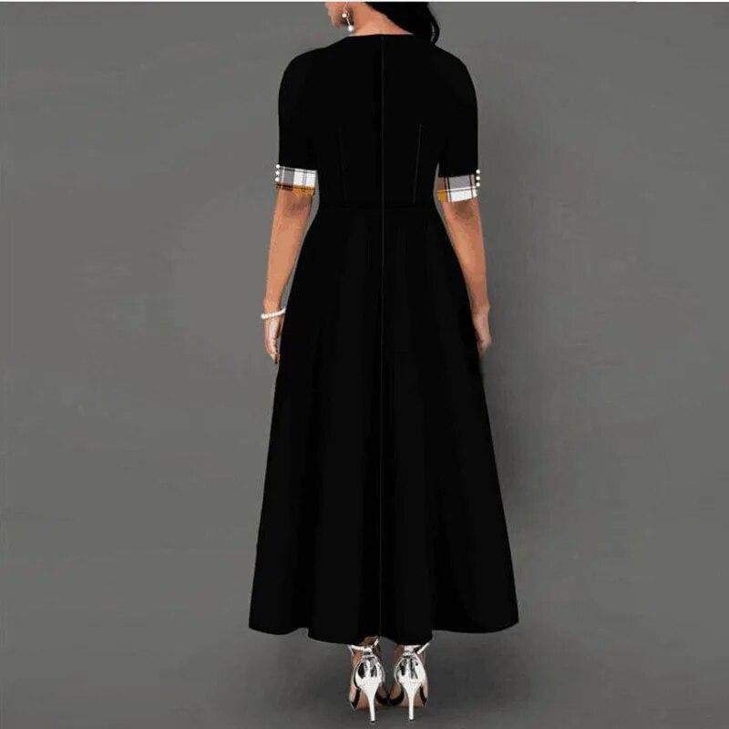 Kariertes Kleid Damen Halbärmlig Elegent