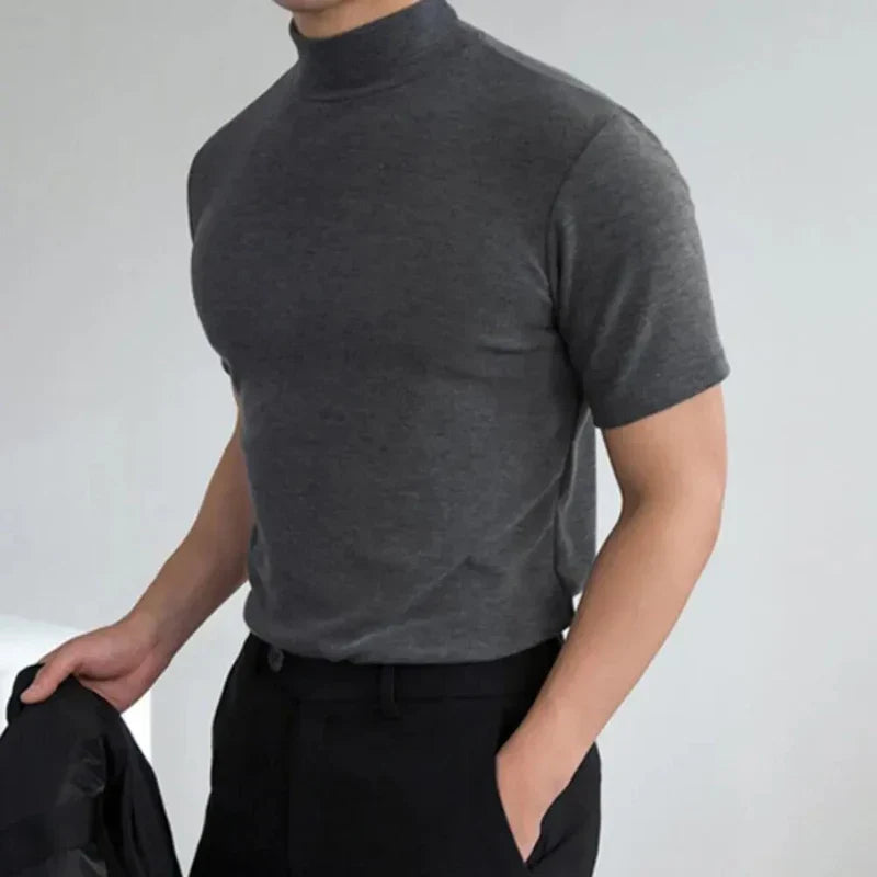 Einfaches Herren T-Shirt Hochkragen Bequem Weiss
