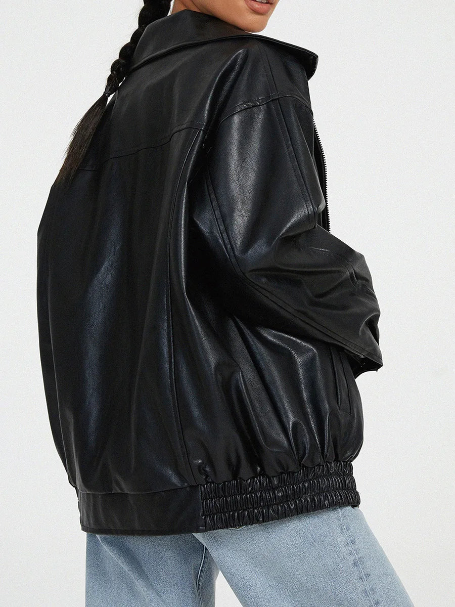 Lederjacke Damen Modisch Streetstyle Schwarz
