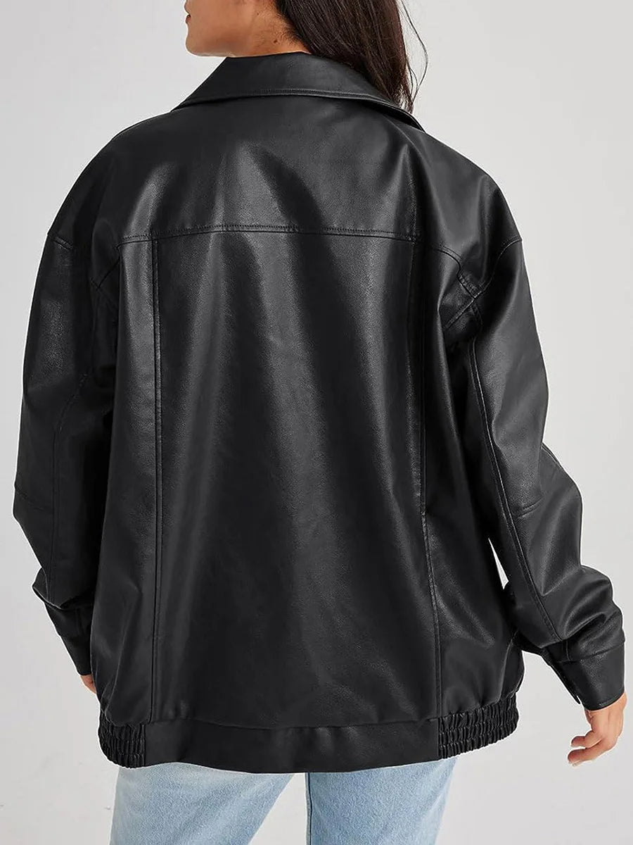 Lederjacke Damen Modisch Streetstyle Schwarz