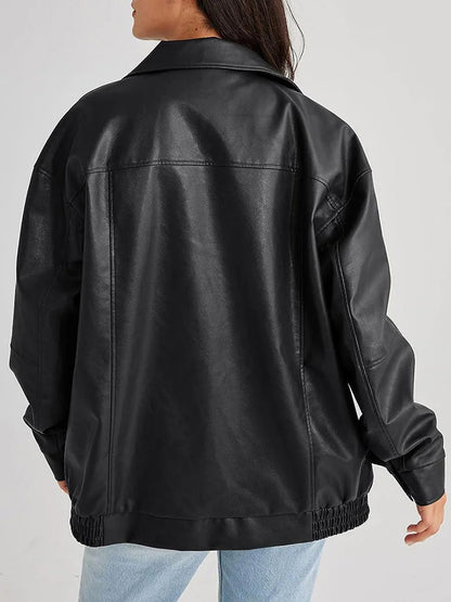 Lederjacke Damen Modisch Streetstyle Schwarz