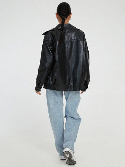 Lederjacke Damen Modisch Streetstyle Schwarz