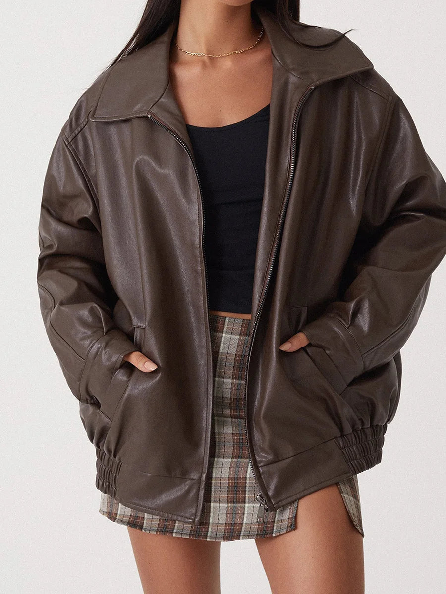 Lederjacke Damen Modisch Streetstyle Schwarz