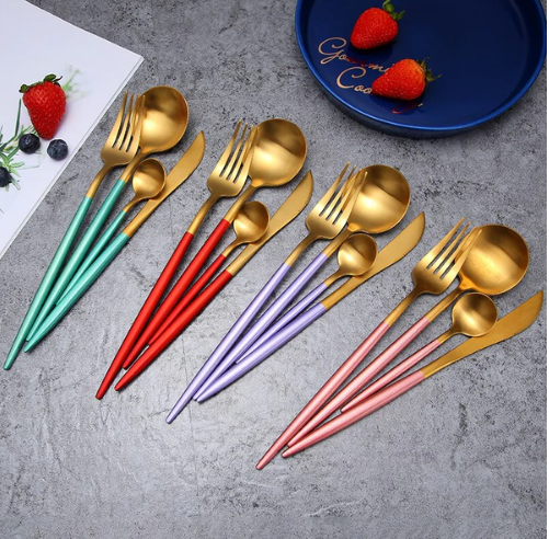 Edelstahl Besteck Set 24 Teile Gold Silber Luxus - BerlinGlamour