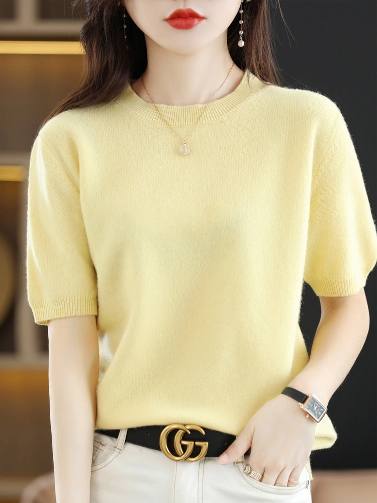 Damen T-Shirt Rundhals Weich Baumwolle