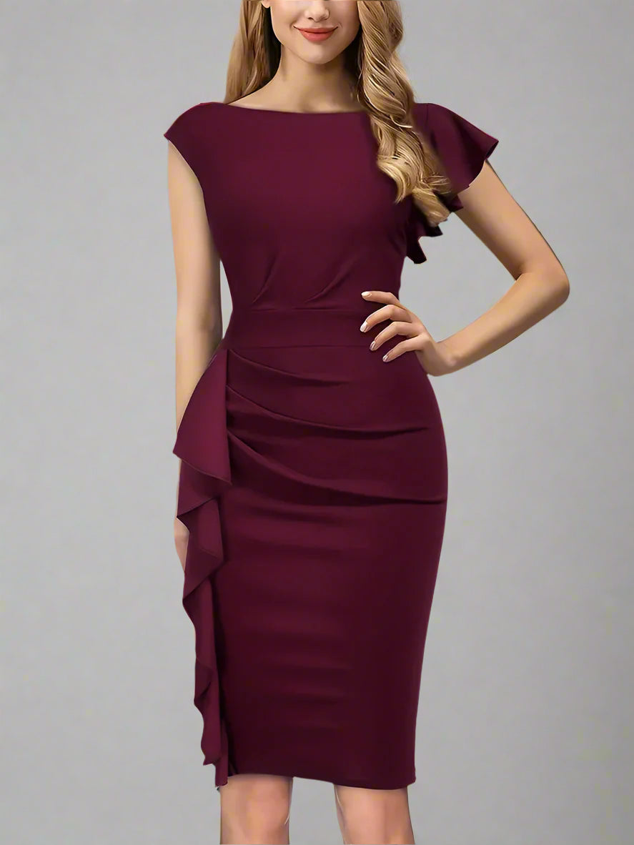 Damen Cocktailkleid Figurbetont Rüschenkleid Elegant