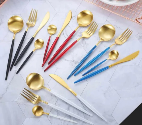 Edelstahl Besteck Set 24 Teile Gold Silber Luxus