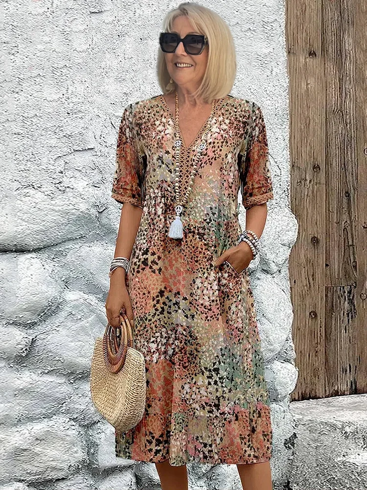 Sommerkleid V-Ausschnitt Knielang Bequem