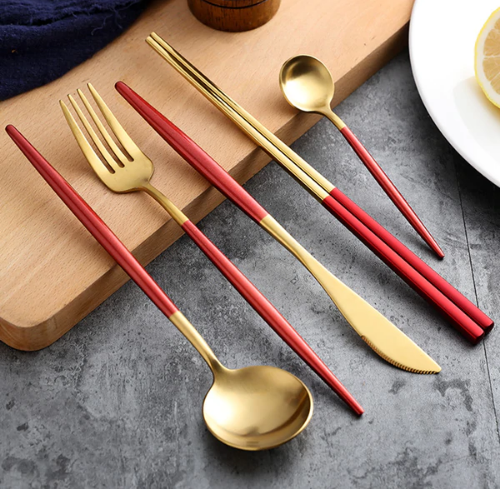 Edelstahl Besteck Set 24 Teile Gold Silber Luxus