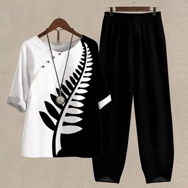 Damen Set Zweiteilig mit Schmetterlingsmuster Elegantes
