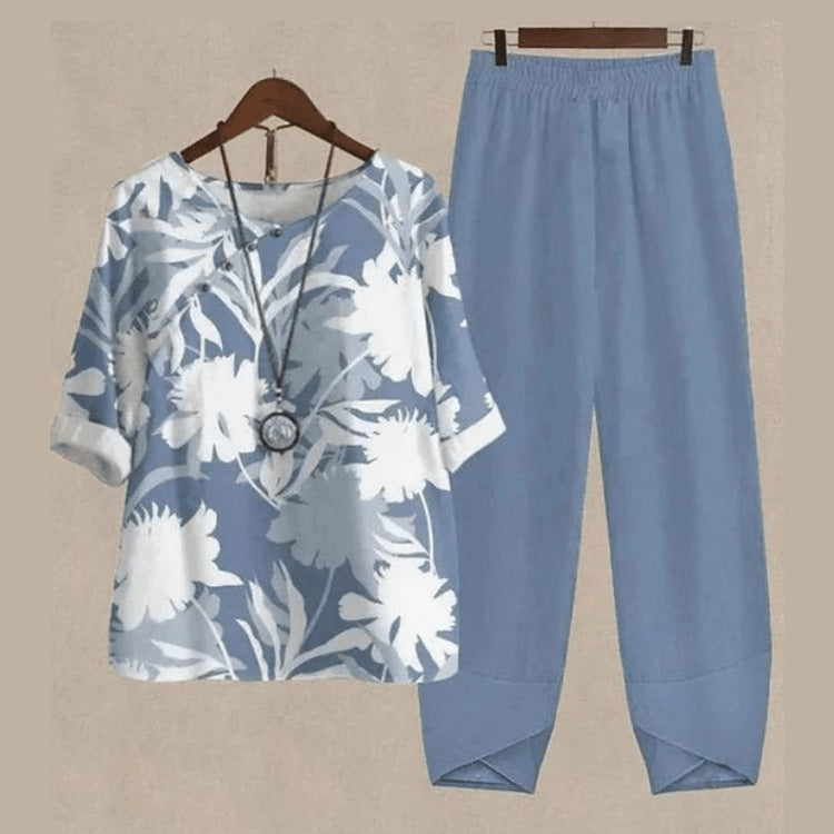 Damen Set Zweiteilig mit Schmetterlingsmuster Elegantes