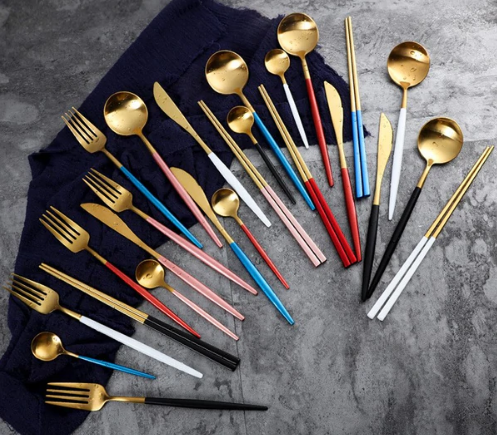 Edelstahl Besteck Set 24 Teile Gold Silber Luxus