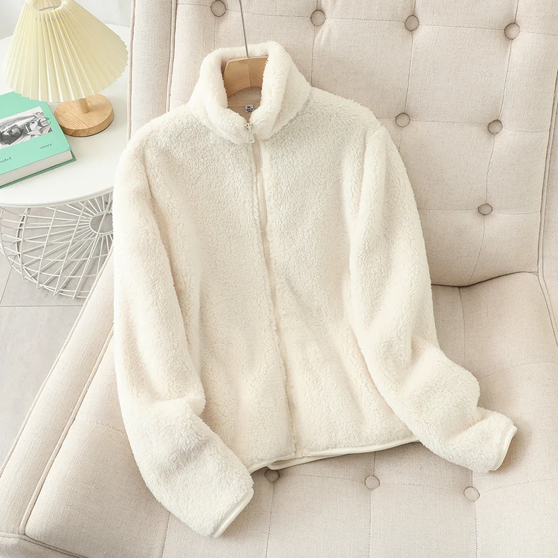 Damen Teddyjacke Weich Reißverschluss Hocher Kragen - BerlinGlamour