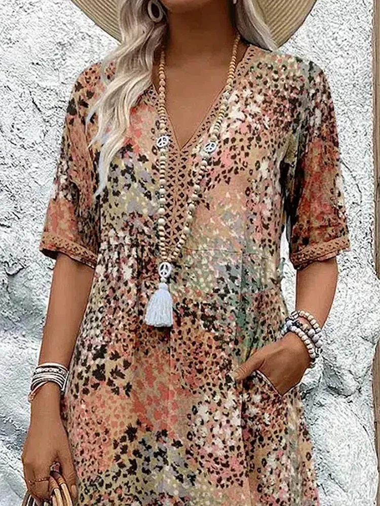 Sommerkleid V-Ausschnitt Knielang Bequem