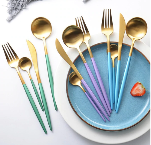 Edelstahl Besteck Set 24 Teile Gold Silber Luxus