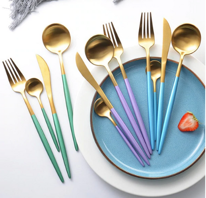 Edelstahl Besteck Set 24 Teile Gold Silber Luxus