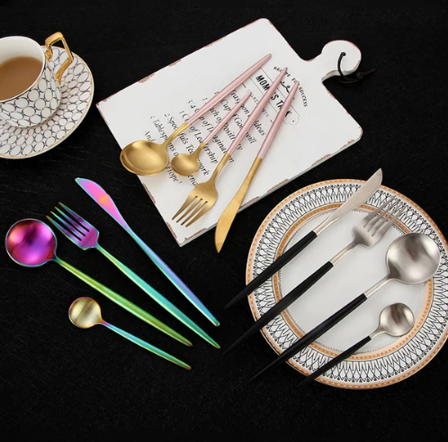 Edelstahl Besteck Set 24 Teile Gold Silber Luxus
