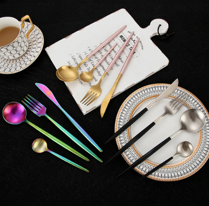 Edelstahl Besteck Set 24 Teile Gold Silber Luxus