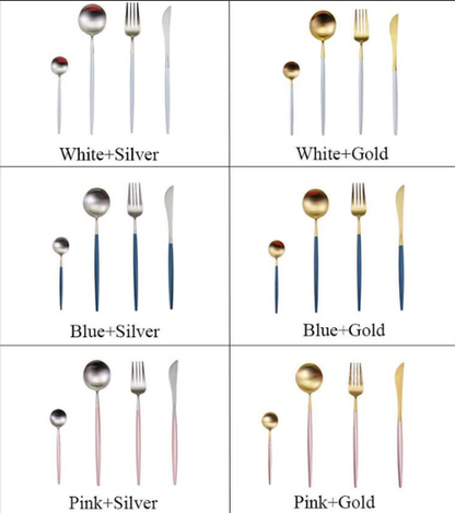 Edelstahl Besteck Set 24 Teile Gold Silber Luxus