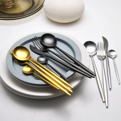 Edelstahl Besteck Set 24 Teile Gold Silber Luxus