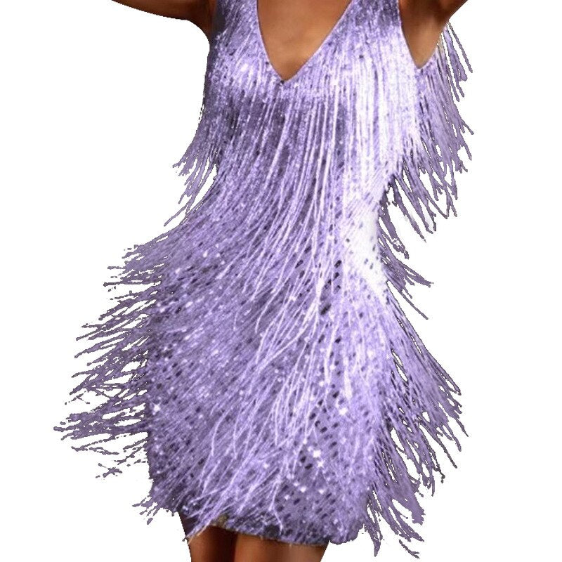Elegantes Abendkleid mit Fransen Glänzend Party