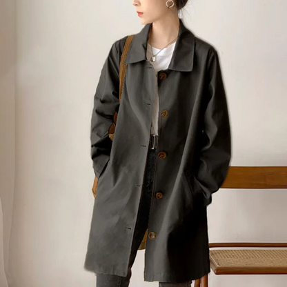 Damen Trenchcoat Elegant Wasserabweisend Schwarz