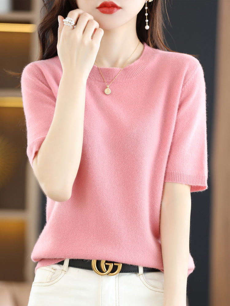 Damen T-Shirt Rundhals Weich Baumwolle