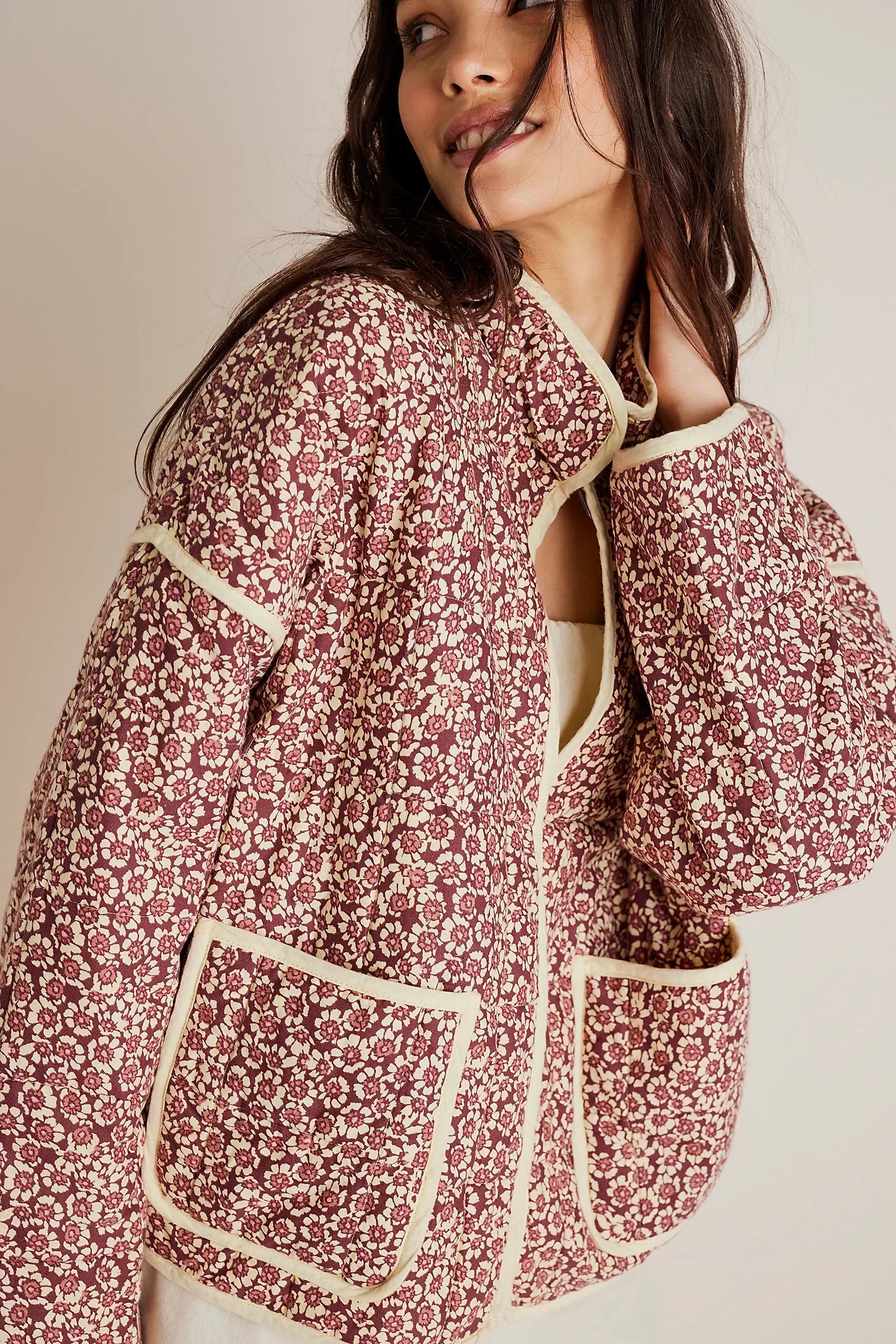 Patch & Puff Steppjacke Damen braun floral
