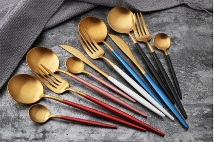 Edelstahl Besteck Set 24 Teile Gold Silber Luxus