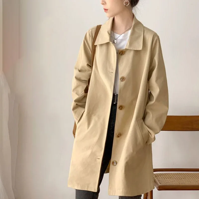 Damen Trenchcoat Elegant Wasserabweisend Schwarz