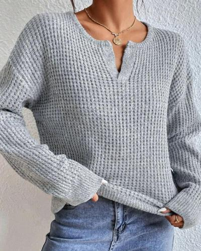 Damenpullover Bequem V-Ausschnitt Wollmix