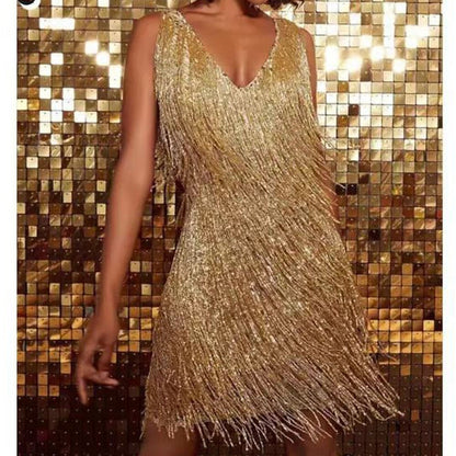 Elegantes Abendkleid mit Fransen Glänzend Party
