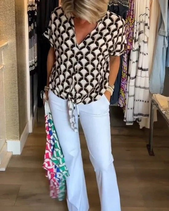 Frauenbluse Geometrisch Bedruckt Stilvoll Modern - BerlinGlamour