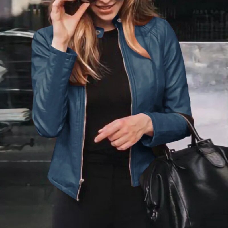 Lederjacke Damen Glatt Kunstleder Schwarz