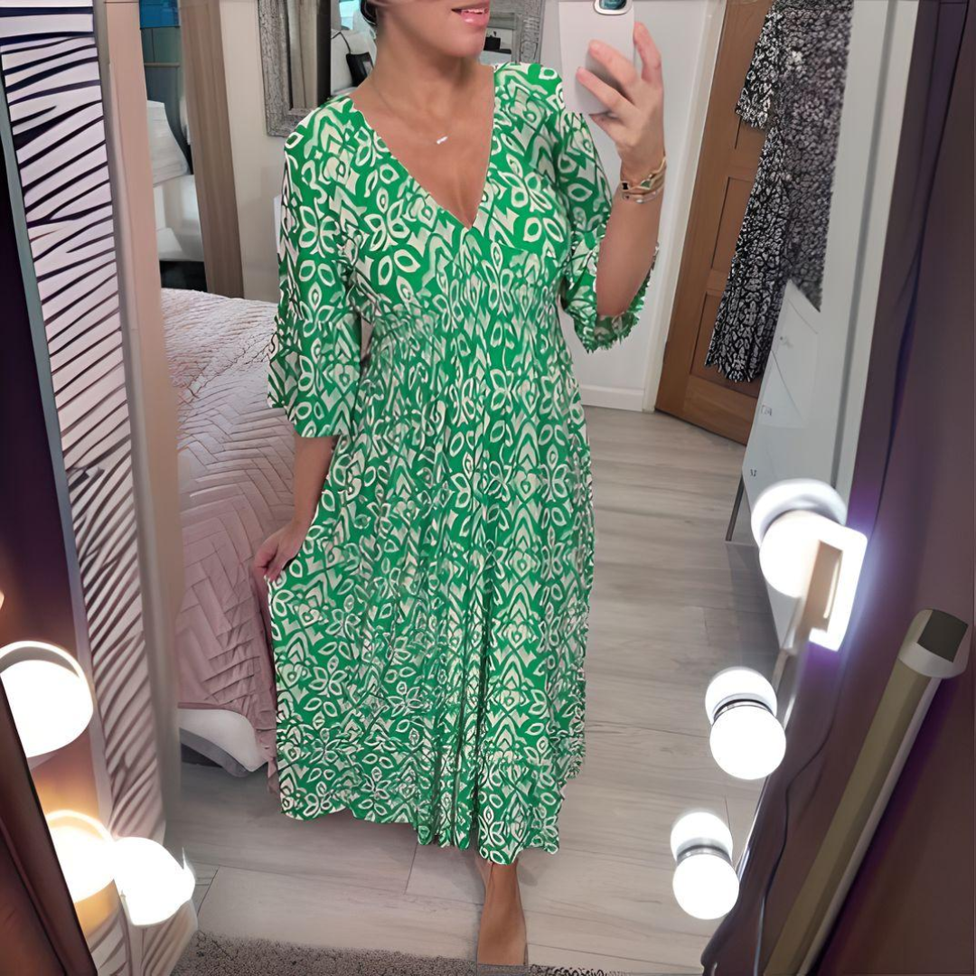 Boho-Kleid Knöchellang V-Ausschnitt Grafik-Print