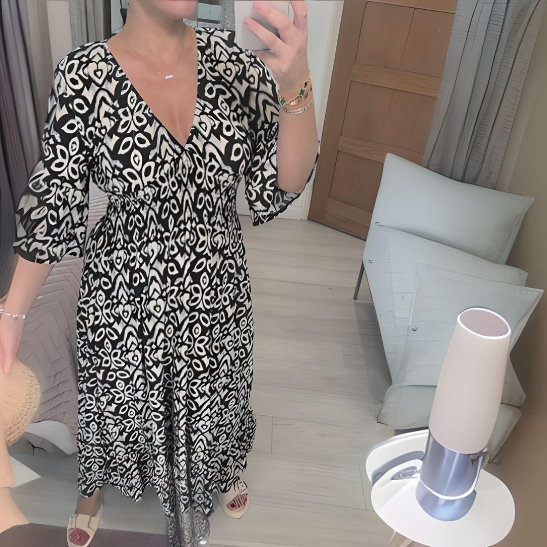 Boho-Kleid Knöchellang V-Ausschnitt Grafik-Print