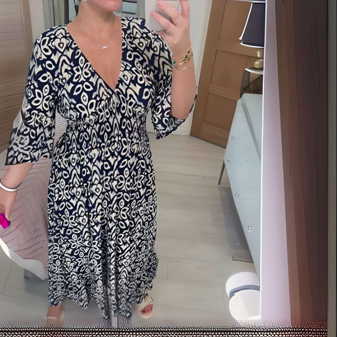 Boho-Kleid Knöchellang V-Ausschnitt Grafik-Print
