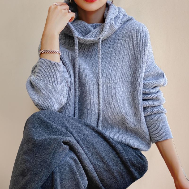 Weicher Damen Hoodie Strick Pullover Bequem