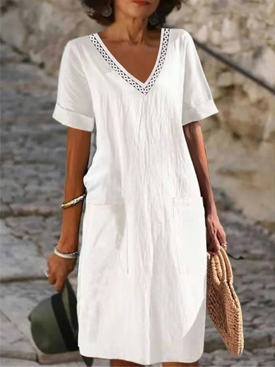 Damen Sommerkleid V-Ausschnitt Gerades Kleid Leicht - BerlinGlamour