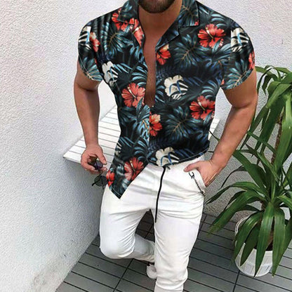 Hawaiihemd Herren Sommer Leinwand Hemd Tropisch